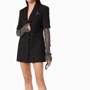 Black Blazer Dress with Silver Mesh Sleeves